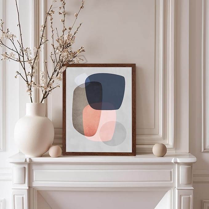 Monem Art Pastel Abstract Organic Shapes Print - Scandinavian Minimalist Art Poster - Wall Decor for Living Room, Bedroom or Office - 8x10 Brown Framed Wall Art by Mareike Bohmer