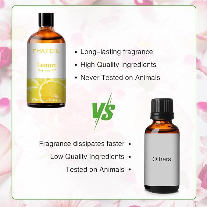 PHATOIL 100ML Lemon Fragrance Oils for Aromatherapy, Diffuser Oils for Home, Perfect for Humidifier, Yoga, DIY Candle and Soap Making - 3.38FL.OZ