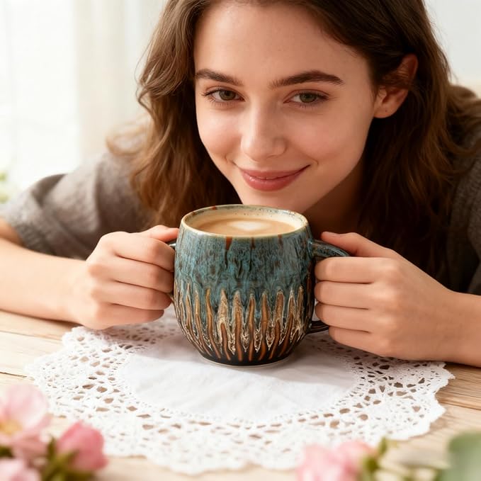 20oz Large Coffee Mug - Unique Handcrafted Look Ceramic Cup, Large Tea Mug, Microwave & Dishwasher Safe (blue)