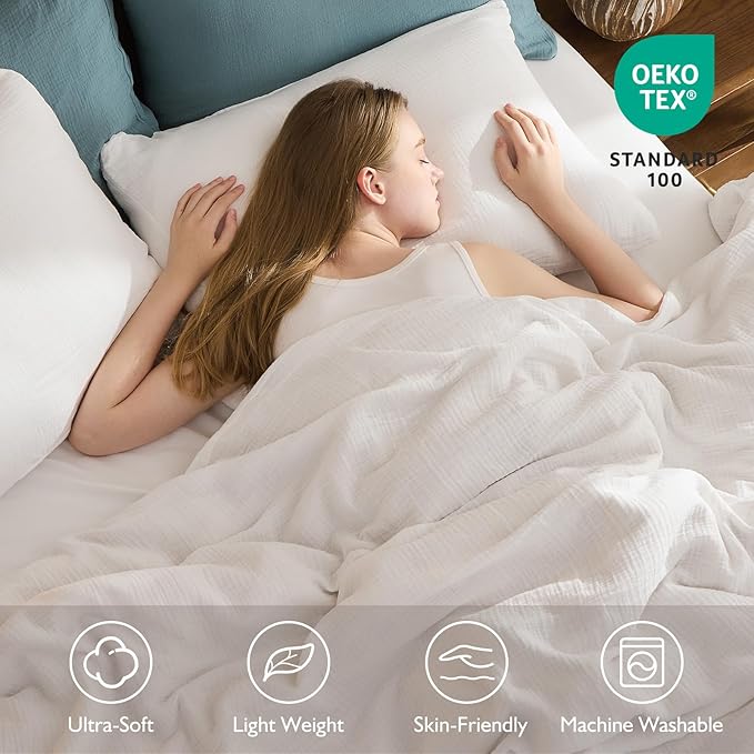 EMME Cream White Muslin Duvet Cover Queen Size, 100% Cotton Soft Gauze Bedding Set with 2 Pillowcases, Breathable Lightweight All Season Comforter Cover with Zipper & Corner Ties, 90"x90"