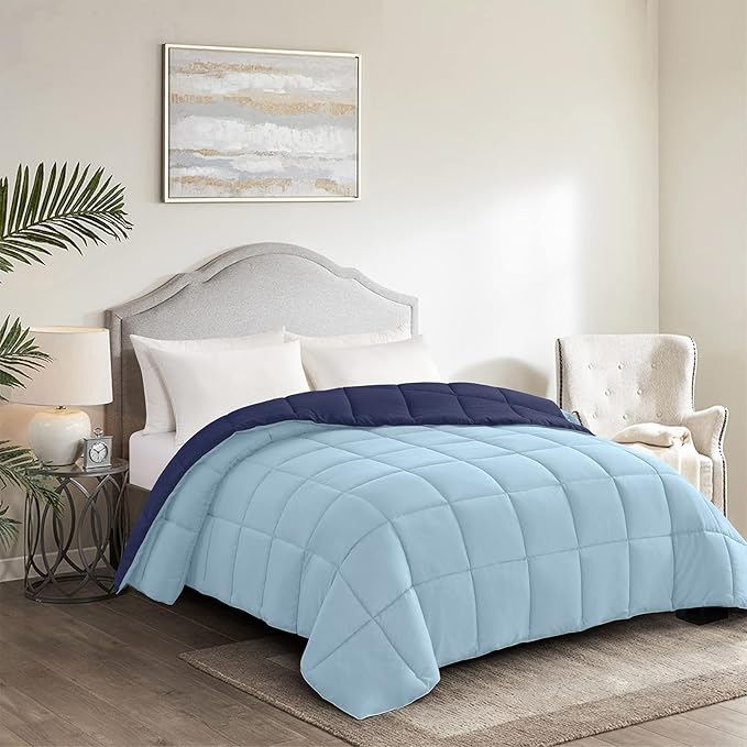Homelike Moment Comforters Queen Size - Blue Duvet Insert Down Alternative Bed Queen Comforter, Lightweight Bedding Comforter Full Size Quilted Soft All Season Reversible Navy/Light Blue