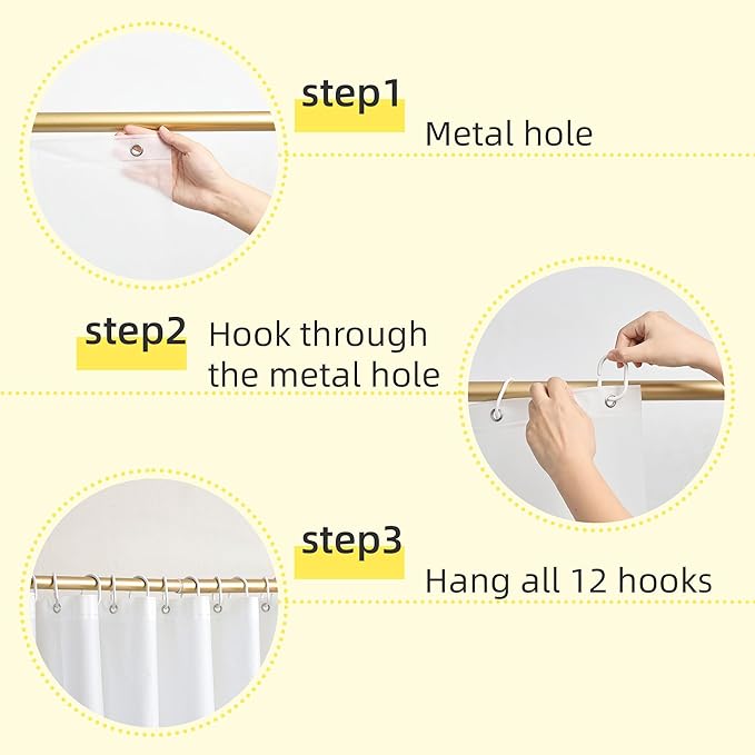 Heavy Duty Shower Curtain Liner, Waterproof Transparent PEVA, Non-Toxic Odorless, Rust-Proof Metal Ring, Frosted 72 x 72 in
