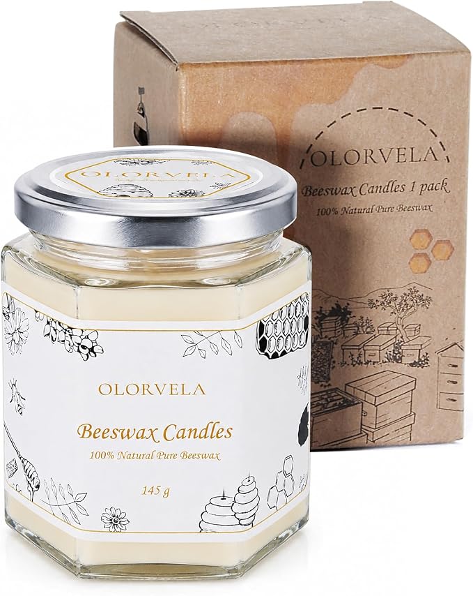 Jar Beeswax Candles-100% Natural Pure Beeswax Candles,5oz Unscented Beeswa Candle,Up to 30 Hours Burn Time, Bees Wax Candles for Decor,Party,Christmas (White, 1 Pack)