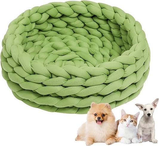 Woven Dog Bed Basket Knitted Cotton Cat Bed Round Washable Green 2,19" | Chunky Dog Basket Orthopedic Chunky Knit Dog Best, Dog Cave