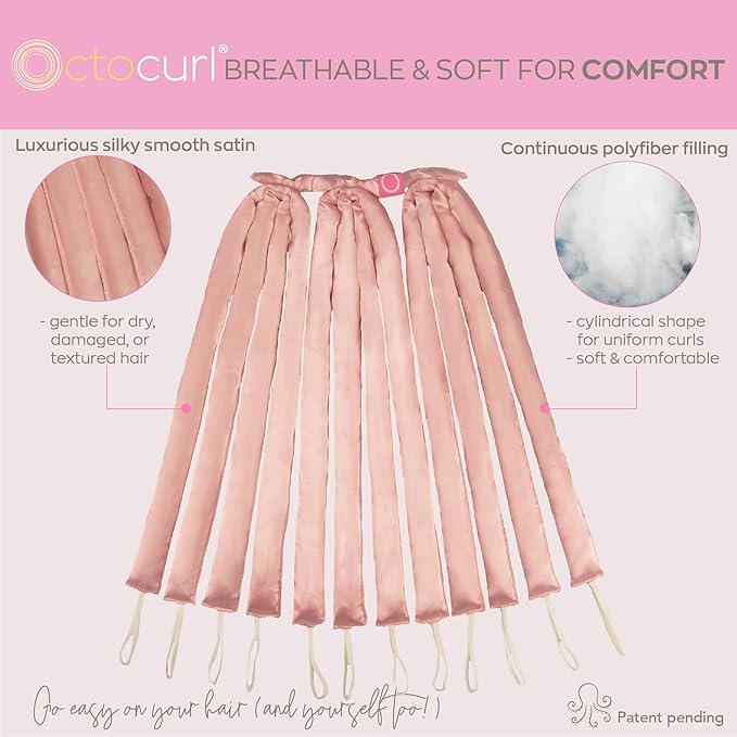 Octocurl No Headband Heatless Hair Curler – Soft Octopus Curling Wrap for Overnight Curls, Spiral, Loose, Beach Waves, Damage-Free Styling for Medium Length Hair (Satin - Pink)