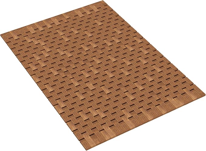 Teak Wood Bath Shower Mat for SPA Sauna with Mutiple Silica Gel Feet 27.5X19.7X0.31-Inch