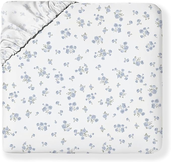 MakeMake Organics Organic Queen Fitted Sheet Set GOTS Certified Organic Cotton Fitted Sheet with Pillowcase Ultra Soft Non Toxic Breathable Hypoallergenic Colorful Neutral (Queen, Mini Roses)