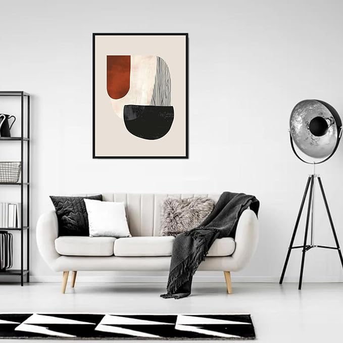 Moonow7 Modern Abstract Neutral Boho Geometric Print, Minimalist Aesthetic Wall Art in Terracotta, Beige, and Black for Living Room, Bedroom, Entryway, Dining Room, Unframed Size 16x20” / 40x50 cm