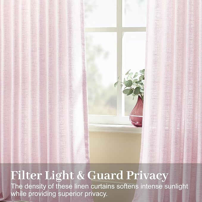 IVAPUPU Light Pink Pinch Pleated Curtains 96 Inches Long for Living Room, Semi Sheer Privacy Thick Linen Blend Curtain Memory Trained Back Tab Drapes with Rings for Girls Bedroom, 2 Panels, W40xL96