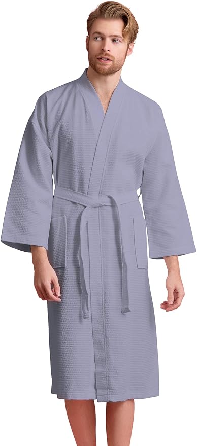 Men's Luxury Waffle Weaved Cotton Bathrobe - Lightweight & Soft - Quick Dry & Absorbent - Spa Robe for Men