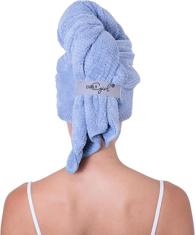 Curly Girl Microfiber Hair Towel Wrap for Women, 41" x 31" Large Quick Dry Hair Towel, Secure Fit with Elastic Strap, Anti-Frizz Hair Plopping Wrap for Long, Thick Hair