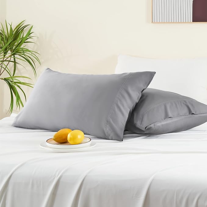 BEDELITE Pillow Cases Standard Size Set of 2, Rayon Derived from Bamboo, Cooling Pillow Cases for Hot Sleepers & Night Sweats, Breathable and Silky Soft Envelope Pillowcases(Silver Grey, 20"x26")