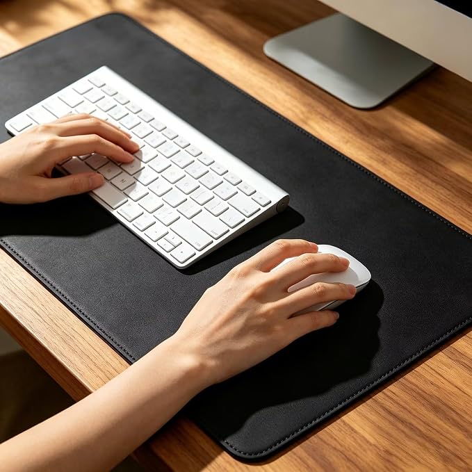 Large Desk pad mat,Mouse Surface,Office Table Mat, Non-Slip PU Leather Desktop Blotter,Large Table pad,Waterproof Keyboard Cover for Work/Home/Decor (Black,27.5" x 53")