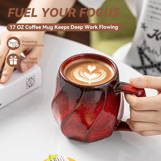 Autumn Ember Ceramic Coffee Mug - 17 oz Unique Reactive Glaze Coffee Cup with Ergonomic Large Handle, Ceramic Mug for Office Home, Birthday Gift for Men Women