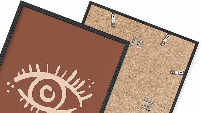 Mystical Evil Eye Wall Art Nazar Protection Symbol Earth Tones Terracotta Mid Century Modern 12x16 Inch Oak Wood Black Framed Boho Spiritual Decor Print for Home