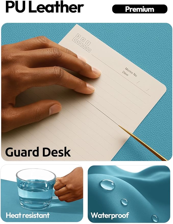 YSAGi Leather Desk Pad Protector, Office Desk Mat, Large Mouse Pad, Non-Slip PU Leather Desk Blotter, Laptop Desk Pad, Waterproof Desk Writing Pad for Office and Home (Turquoise, 23.6" x 13.8")