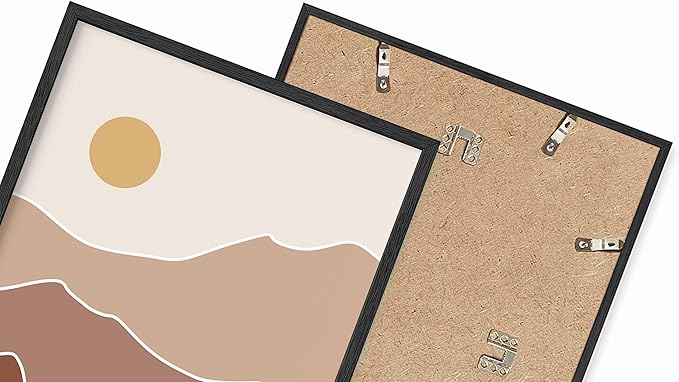 Abstract Mountain Landscape Wall Art Sun Rolling Hills Earth Tones Terracotta Mid Century Modern 11x14 Inch Oak Wood Black Framed Minimalist Scenery Print for Nursery Decor