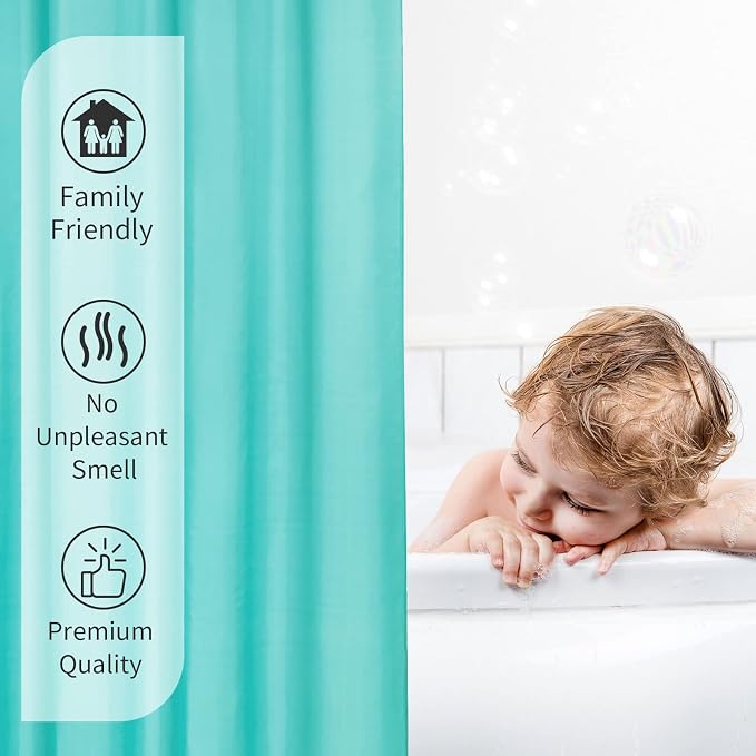 Gibelle Teal Fabric Shower Curtain or Liner, 72x72 Waterproof Shower Curtain Liner for Bathroom with Metal Grommets, Soft Cloth & Hotel Quality, Machine Washable