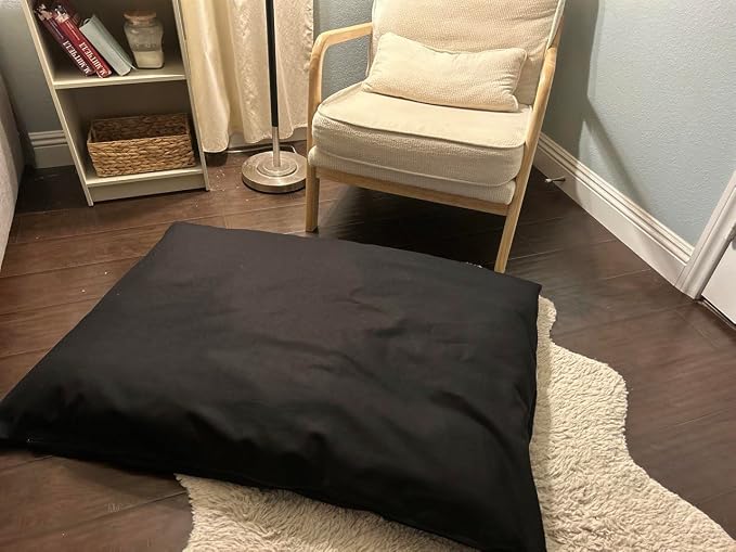 Natural Cotton Canvas Dog Bed – Raw Cotton Filled Pet Cushion Insert, Breathable Eco-Friendly Dog Mattress, Durable Washable Cover with Zipper (Black, X Large 53"x36"x5")