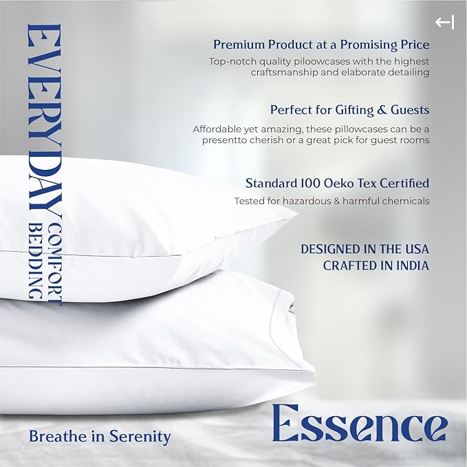 Mayfair Linen 100% Organic Cotton King Size Pillow Cases Set of 4 - Soft Hotel Quality Covers for King Size Pillows (White, 2 Pair), GOTS Certified, Crisp, Cooling Percale Weave Cotton Pillowcases