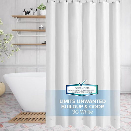 SlipX Solutions Protected Shower Curtain Liner, 3G Lightweight, 70"x72", White