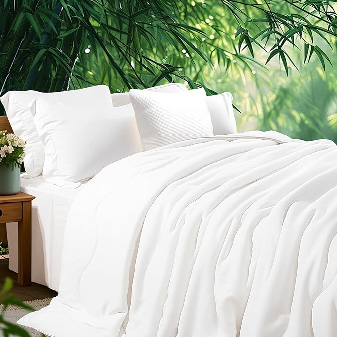 NEXHOME PRO 100% Viscose Derived from Bamboo Comforter Queen Size - Summer Cooling & Moisture-Wicking Bedding - All Season Lightweight Design - Natural Organic Queen Duvet Insert