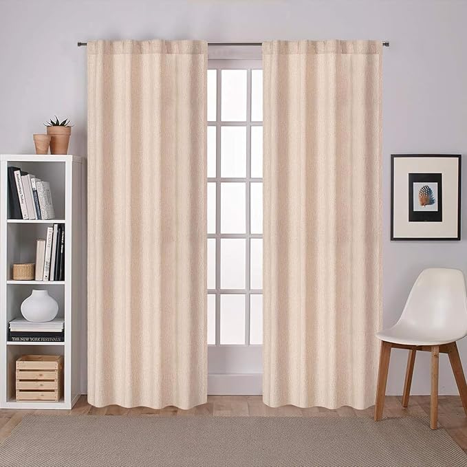 Bedding Craft Flax Linen Curtains 50"x108" Set of 2, Natural Tab Top Drapes for Living Room & Bedroom, 108 Inch Long Farmhouse Window Panels, Soft Light Filtering Rustic Curtain Set for Home Decor