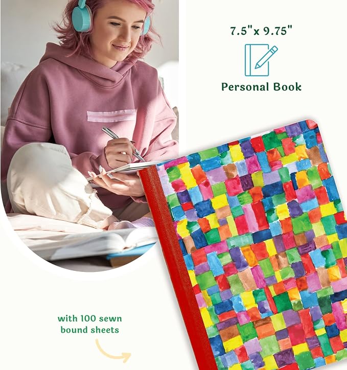 Composition Notebook, Sewn Eco-Friendly & Carbon Neutral Tree Free Paper Composition Book, 7.5” x 9.75”, 100 Sheets (Color Blocks)