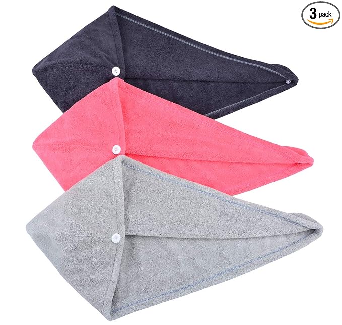 HOPESHINE Hair Drying Towel Twist Soft Shower Microfiber Towels for Curly Girls Hair Turban Wrap Fast Drying Ultra Absorbent Cap Great Gift for Women (3-Pack Dark Grey+Grey+Light Crimson)