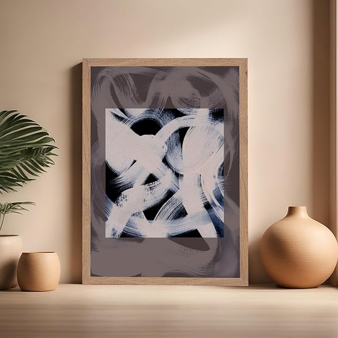 Monem Art Monochrome Abstract Brushstroke Painting Print - Modern Minimalist Graphic Art Poster - Wall Decor for Living Room, Bedroom or Office - 16x20 Beige Framed Wall Art by Mareike Bohmer