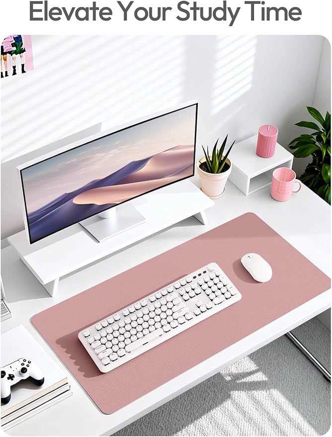 YSAGi Leather Desk Protector, Office Mat, Large Mouse Mat, Non-Slip PU Leather Blotter, Laptop Pad, Waterproof Writing Pad for Office and Home (Pale Mauve, 47" x 17")