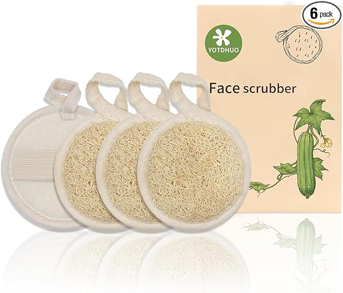 Natural Loofah Facial Scrubbers(6Pack),Made of Natural Shower Luffa Sponge for Women Gets Your Face Clean
