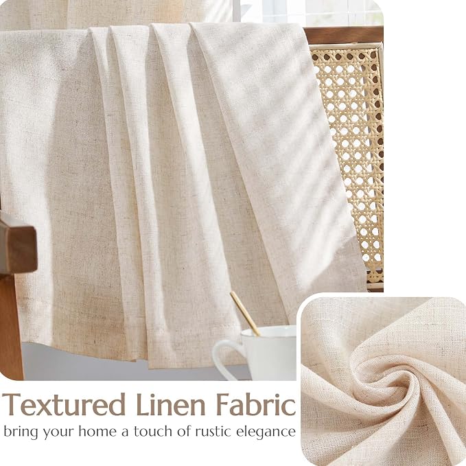 jinchan Linen Lined Curtains 63 Inch Length for Living Room Darkening Bathroom Curtains Window Beige Short Drapes for Kichen Room, 50 Inch Wide Farmhouse Drapes with Grommet Top, 2 Panel Set