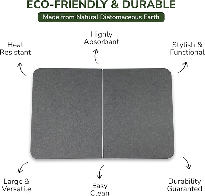 2-Panel Large Foldable Stone Drying Mat 24"x16" – Diatomaceous Earth Stone Dish Drying Mat, Ultra-Absorbent Stone Drying Mat for Kitchen, Collapsible Quick-Dry Countertop Protector for your Dishes