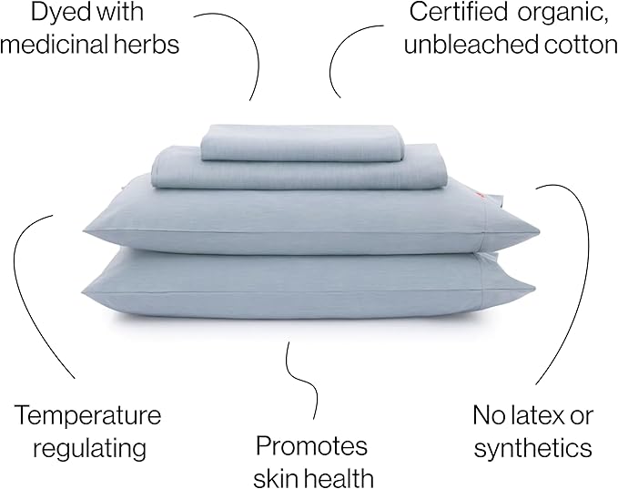 AIZOME Bedsheet Set Made from 100% GOTS Organic Cotton, Non-Toxic Plant-Dyed 340 Thread Count, Hypoallergenic for Sensitive Skin, 4-Piece (Natural Indigo, Twin)
