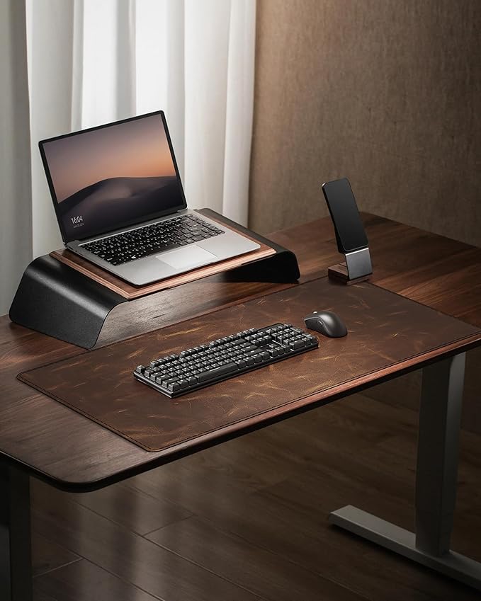 YSAGi Leather Desk Mat, 31.5"x15.8"Real Leather Desk Pad,2mm Thick Desk Blotter with Stiched line,Oil-Wax Feel Mouse pad and Self-Healing Laptop Pad for Home & Office(Classic Dark Brown)