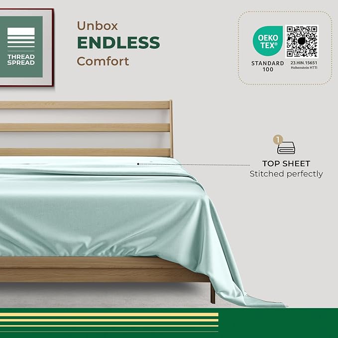 THREAD SPREAD 100% Organic Cotton King Flat Sheet - Percale Weave Cotton Flat Sheet Only (1 PC, Sea Foam), Crisp, Cool, Strong & Breathable Lightweight Bed Linen Top Sheets, GOTS Certified Sheets