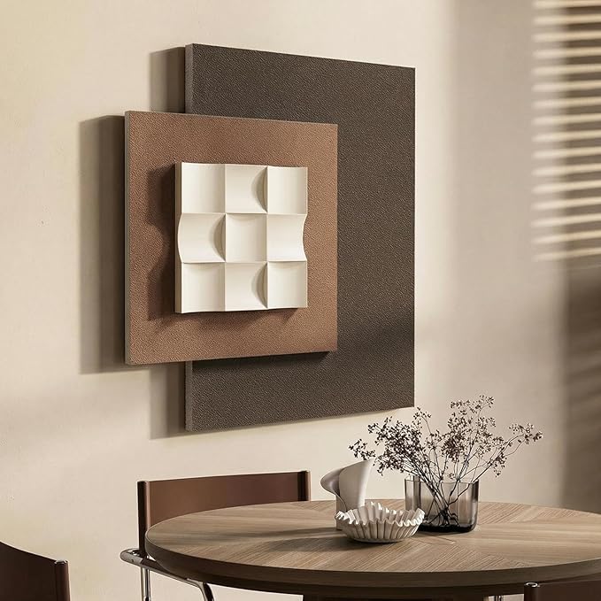 Vaskuro Extra Large 3D Wood Textured Neutral Art, Modern Minimalist Abstract Artwork for Living Dining Room, Handmade, Sandstone Layered, Organic home Office Brown Cozy Zen Wall Decor, 29x31.5in