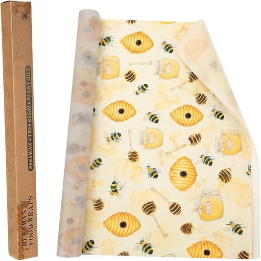 Beeswax Wraps for Food Roll (13x40 inch) Reusable Beeswax Paper | Cut-to-Size for Bread, Cheese, Kitchen Storage, Washable Plastic Free