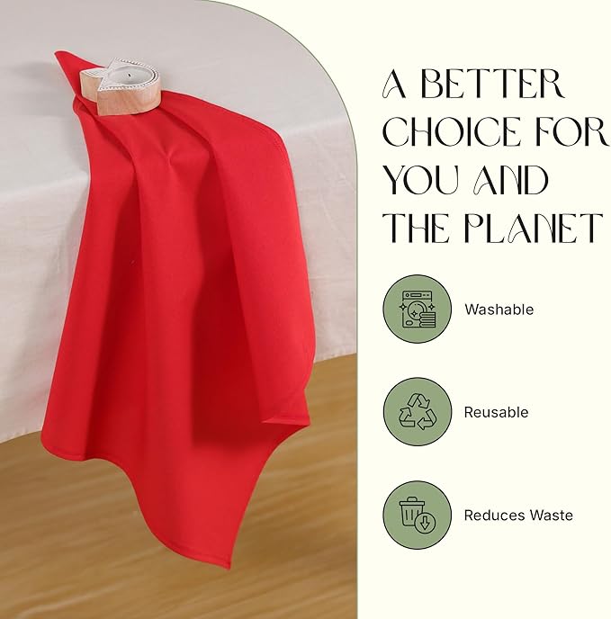 Cloth Napkins Set of 12, 100% Cotton Fabric Reusable Dinner Napkins, 18 x 18 Inch Washable Table & Kitchen Napkins for Everyday Dining, Entertaining, Home & Restaurant Use, Red