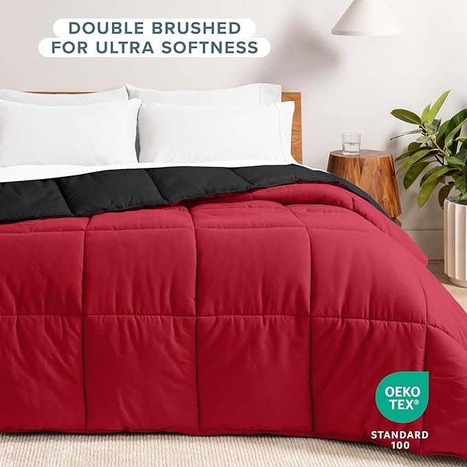 Bare Home Full Comforter - Reversible Colors - Goose Down Alternative - Ultra-Soft - Premium 1800 Series - All Season Warmth - Bedding Comforter (Full, Black/Red)