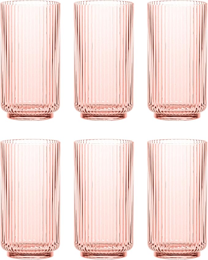 Abode Homewares Mesa 22 oz Durable Acrylic Jumbo Drinking Glasses, Shatter-Resistant and Dishwasher-Safe Indoor/Outdoor Drinkware, Ideal for Water, Iced Tea, Juice, and Cocktails - Pink - Set of 6