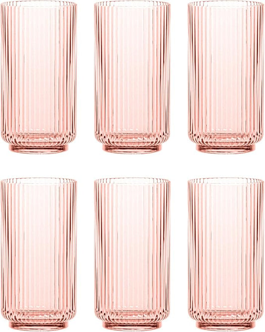 Abode Homewares Mesa 22 oz Durable Acrylic Jumbo Drinking Glasses, Shatter-Resistant and Dishwasher-Safe Indoor/Outdoor Drinkware, Ideal for Water, Iced Tea, Juice, and Cocktails - Pink - Set of 6