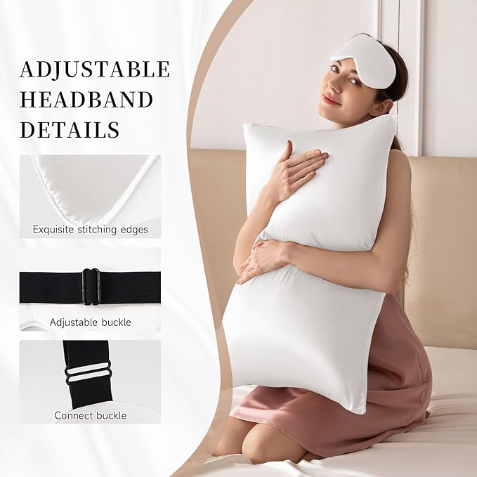 THXSILK Sleep Mask 100% 19 Momme Pure Mulberry Silk Super Smooth Cooling Sleep Eye Mask Blackout for Women/Man/Kids Eye Cover with Wide Head Strap Good Night Sleep Comfortable Travel and Nap, White