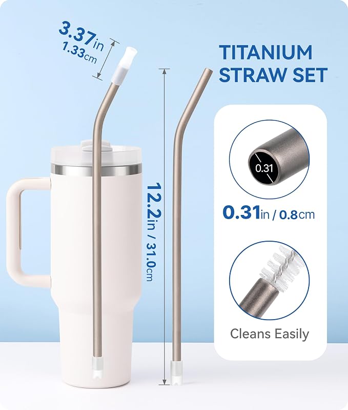 Heavy - Duty Titanium Straws12.2" Reusable for 40 oz Tumlbers | Metal Drinking Straws for All Kinds of Hot & Cold Drinks, Eco Conscious, BPA Free with Cleaning Brush(Transparent)
