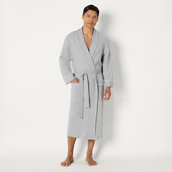 Amazon Essentials Men's Lightweight Cotton Waffle Bathrobe (Available in Big & Tall)