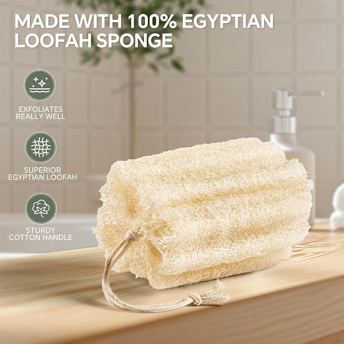 3PCS Egyptian Natural Loofah Exfoliating Body Scrubber, Natural Real Egyptian Loofah Sponge Bath & Shower Scrub exfoliating loofah for Women and Men, Luffa Sponges for Face, Back & Body