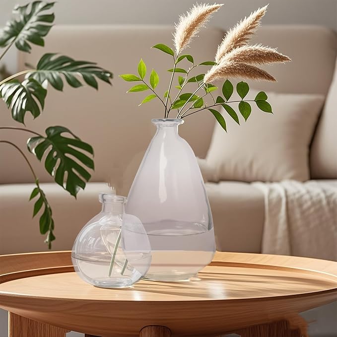 Clear Glass Vases for Centerpieces,2 Pack Tall Large Glass Vase Floor Vase,Irregular Bubble Balloon Glass Jug Vases for Pampas Grass