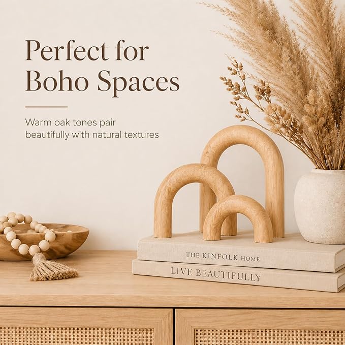XMGZQ Wood Arch for Coffee Table Decor Items,Wood Statue and Sculpture Set 3,Japanese Neutral Home Decor Aesthetic,Living Room,Entryway,Bookshelf,Floating,Console,Boho Minimalist Objects
