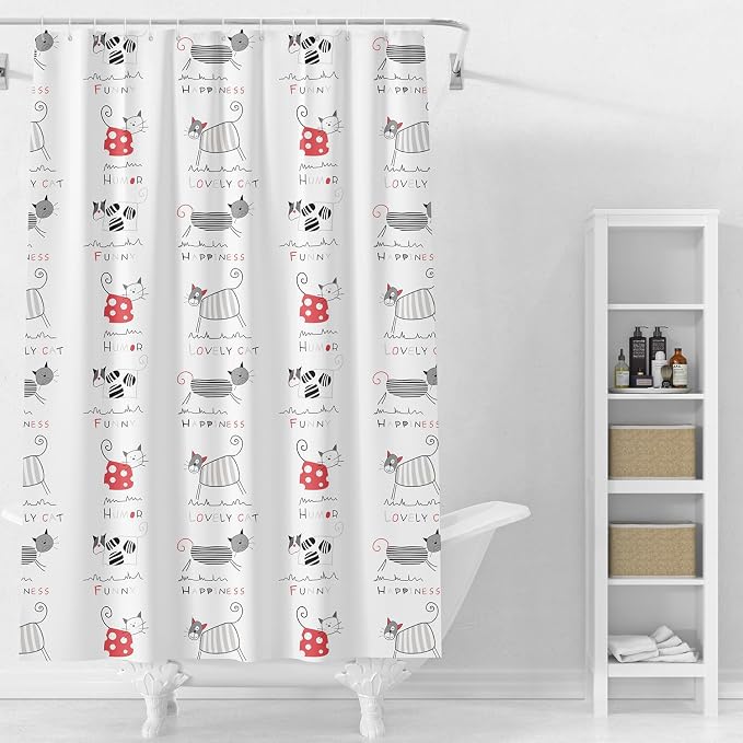 Plastic Shower Liner - Premium PEVA 4G Shower Curtain Liner with Rustproof Grommets and 3 Weighted Magnets, Waterproof Shower Curtains for Bathroom (Cat)